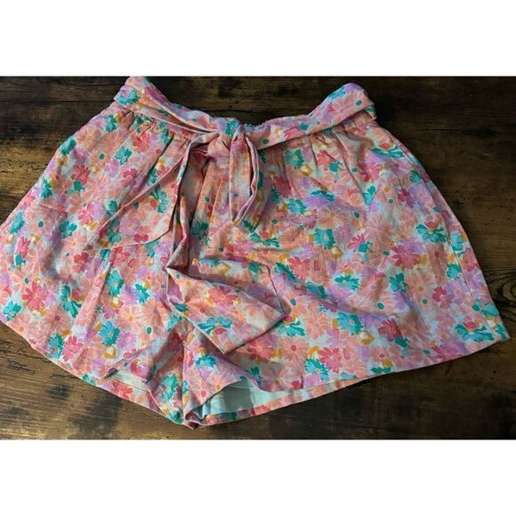 Something Navy Cotton / Linen Floral Tie Waist Shorts Size M / NWT - Picture 5 of 8